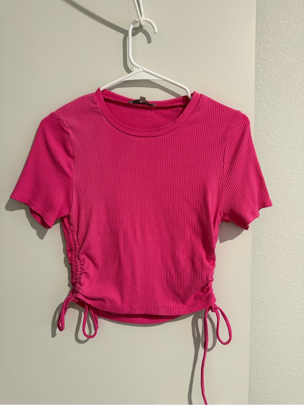Love Tree Hot Pink Ribbed Drawstring Crop Top